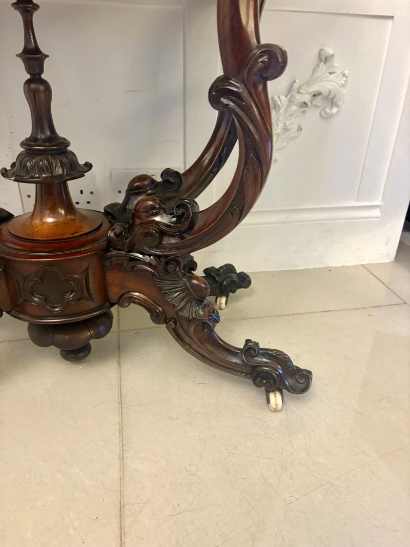 Antique Exceptional Quality Victorian Burr Walnut Card Table/Console Table with Carved Basket Base - Image 13